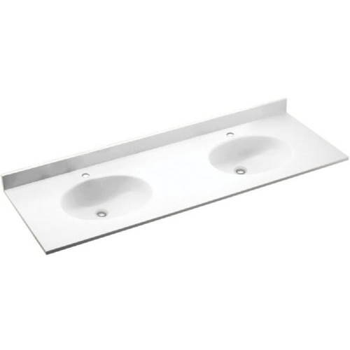 Swan White Ellipse Solid Surface Double Bowl Vanity Top 22" X 61"