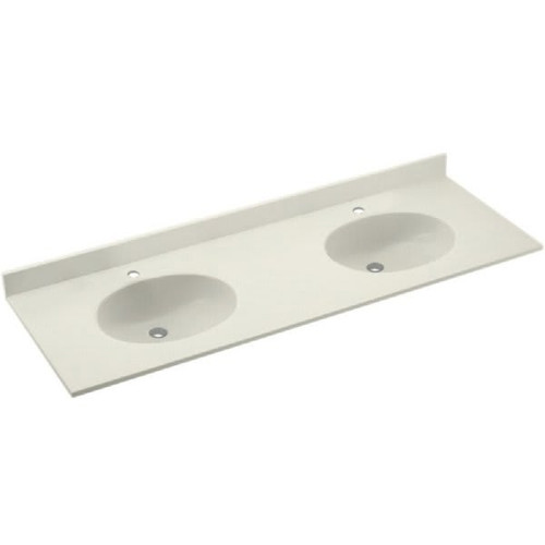 Swan Bisque Ellipse Solid Surface Double Bowl Vanity Top 22" X 61"