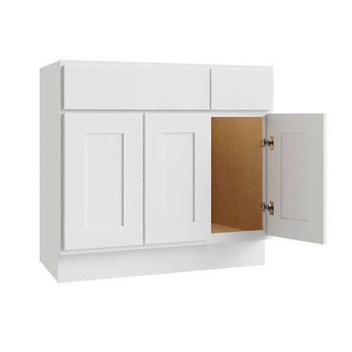 CNC CABINETRY Luxor 3-Door Vanity Base Cabinet, 36"W X 34.5"H, Shaker Misty Grey