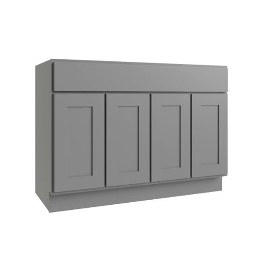 CNC CABINETRY Luxor Vanity Base Cabinet, 48"W X 34.5"H X 21"D, Shaker Misty Grey