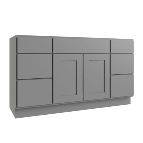 CNC CABINETRY Luxor Vanity Base Cabinet, 60"W X 34.5"H X 21"D, Shaker Misty Grey