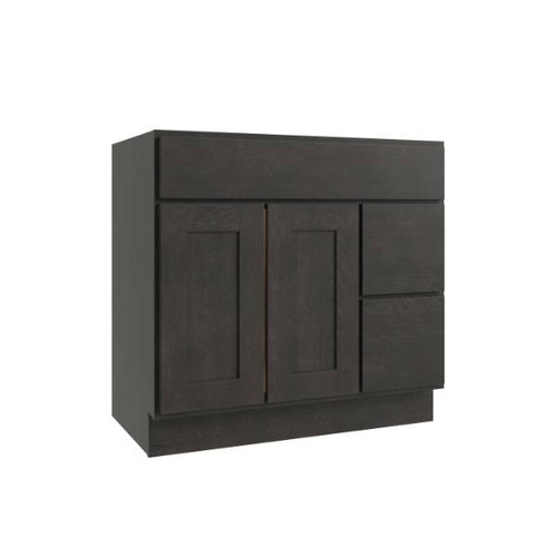 CNC CABINETRY Luxor 2-Door Vanity Cabinet, 36"Wx34.5"Hx21"D, Shaker Smoky Grey