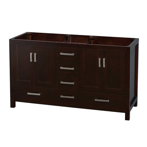 Wyndham Sheffield Espresso Wood Double Bathroom Vanity 60" Without Countertop