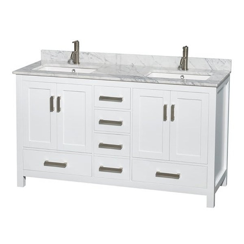 Wyndham Collection Sheffield White Double Bath Vanity 60 Inch With Countertop And Sink