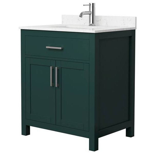 Wyndham Beckett 30" Green Single Vanity, Carrara Marble Top, Nickel Trim