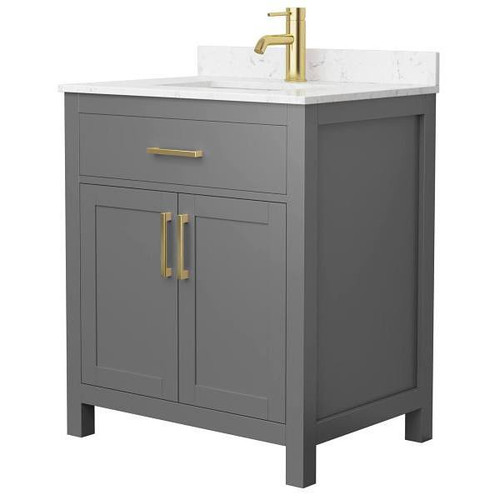 Wyndham Beckett 30" Dark Gray Single Vanity, Carrara Marble Top, Gold Trim