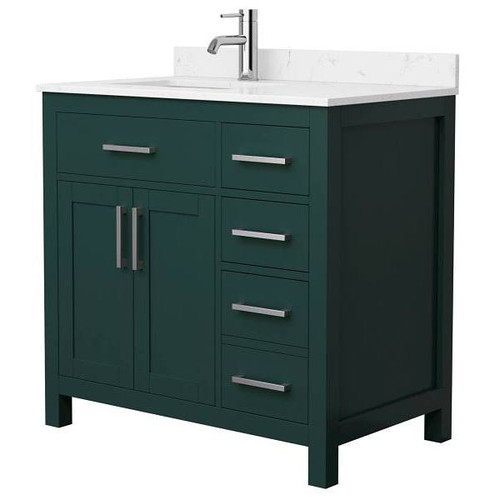 Wyndham Beckett 36" Green Single Vanity, Carrara Marble Top, Nickel Trim