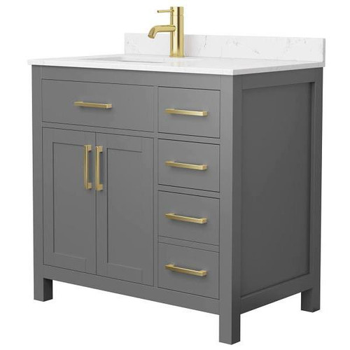 Wyndham Beckett 36" Dark Gray Single Vanity, Carrara Marble Top, Gold Trim