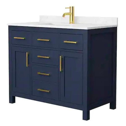 Wyndham Beckett 42" Dark Blue Single Vanity, Carrara Marble Top