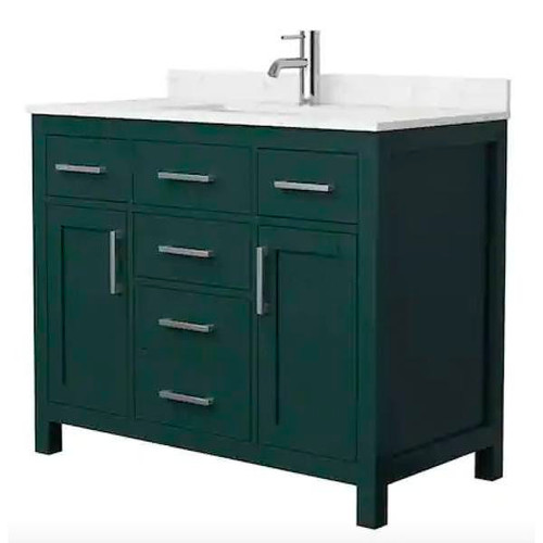 Wyndham Beckett 42" Green Single Vanity, Carrara Marble Top, Nickel Trim