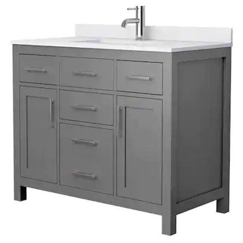 Wyndham Beckett 42" Dark Gray Single Vanity, White Marble Top