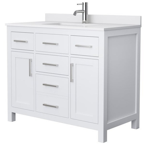 Wyndham Beckett 42" White Single Vanity, White Marble Top