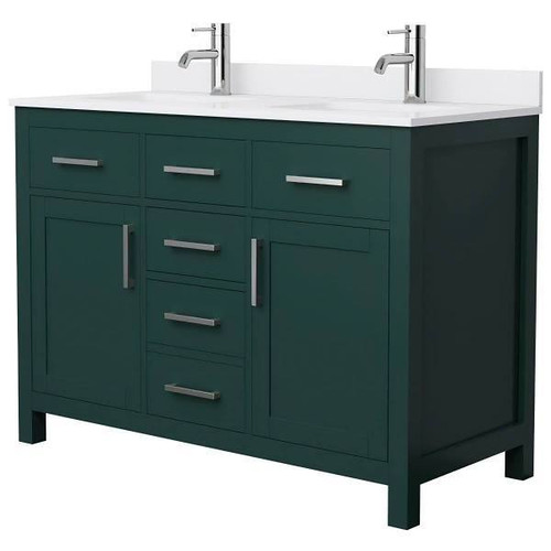 Wyndham Beckett 48" Green Double Vanity, White Marble Top, Nickel Trim