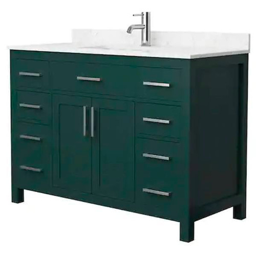 Wyndham Beckett 48" Green Single Vanity, Carrara Marble Top, Nickel Trim