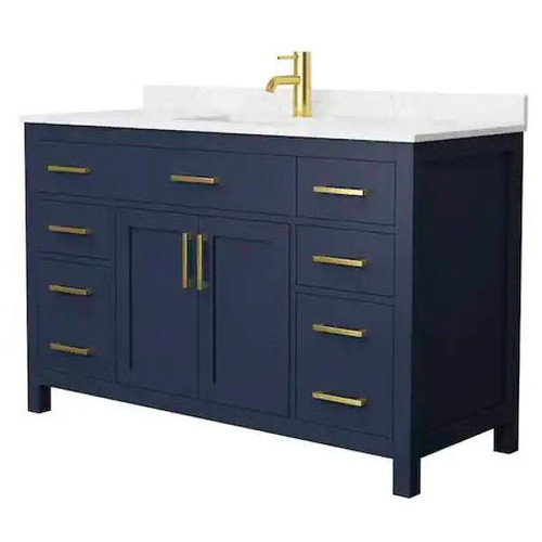 Wyndham Beckett 54" Dark Blue Single Vanity, Carrara Marble Top