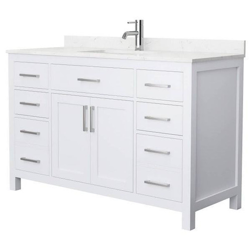 Wyndham Beckett 54" White Single Vanity, Carrara Marble Top