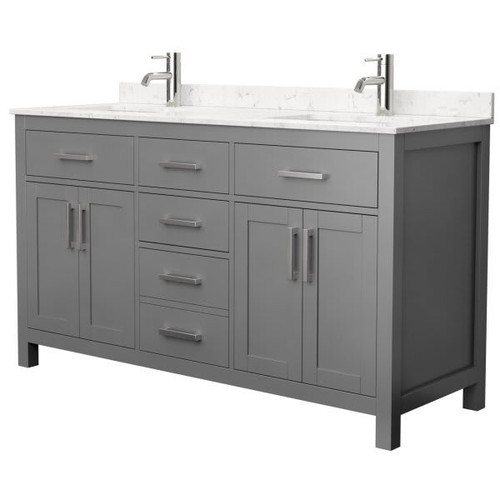 Wyndham Beckett 60" Dark Gray Double Vanity, Carrara Marble Top