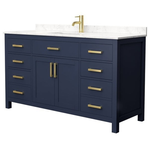 Wyndham Beckett 60" Dark Blue Single Vanity, Carrara Marble Top
