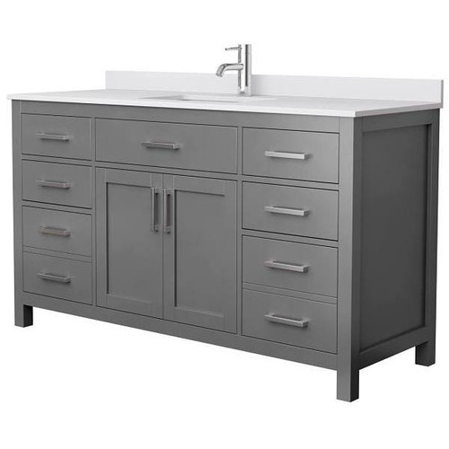 Wyndham Beckett 60" Dark Gray Single Vanity, White Marble Top
