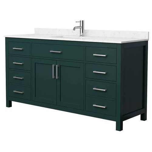 Wyndham Beckett 66" Green Single Vanity, Carrara Marble Top, Nickel Trim