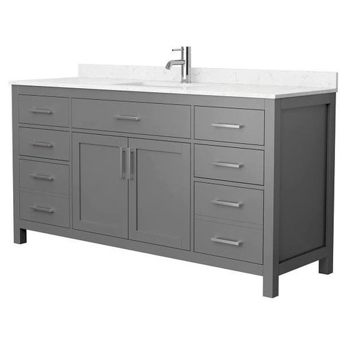 Wyndham Beckett 66" Dark Gray Single Vanity, Carrara Marble Top