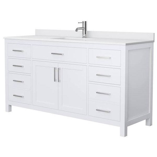 Wyndham Beckett 66" White Single Vanity, White Marble Top