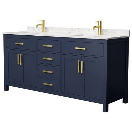 Wyndham Beckett 72" Dark Blue Double Vanity, Carrara Marble Top