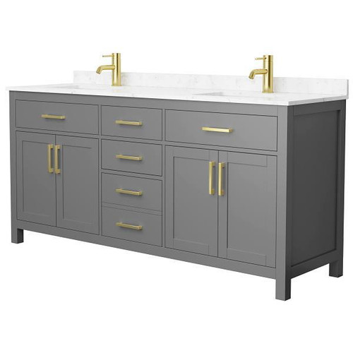 Wyndham Beckett 72" Dark Gray Double Vanity, Carrara Marble Top, Gold Trim