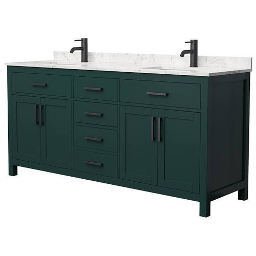 Wyndham Beckett 72" Green Double Vanity, Carrara Marble Top, Black Trim