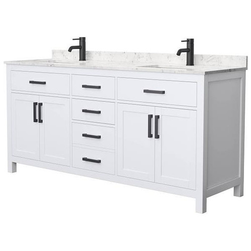Wyndham Beckett 72" White Double Vanity, Carrara Marble Top,black Trim