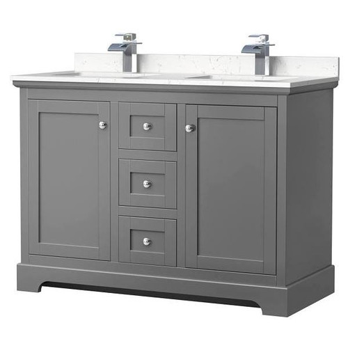 Wyndham Avery 48" Dark Gray Double Vanity, Carrara Marble Top