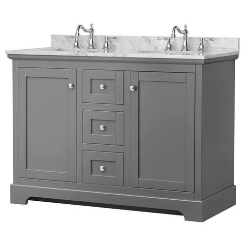 Wyndham Avery 48" Dark Gray Double Vanity, Carrara Marble Top, Oval Sinks
