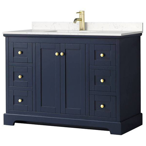Wyndham Avery 48" Dark Blue Single Vanity, Carrara Marble Top