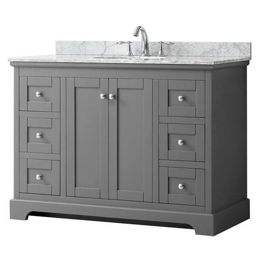 Wyndham Avery 48" Dark Gray Single Vanity, Carrara Marble Top, Oval Sink