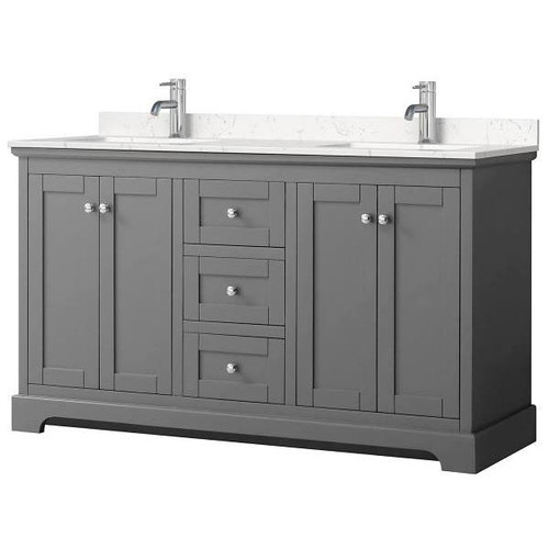 Wyndham Avery 60" Dark Gray Double Vanity, Carrara Marble Top