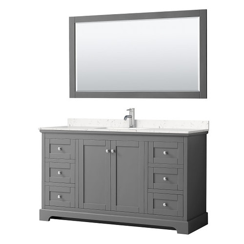 Wyndham Avery 60" Dark Gray Single Vanity, Carrara Marble Top, 58" Mirror