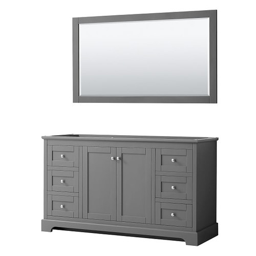 Wyndham Avery 60" Dark Gray Single Vanity, No Countertop, No Sink, 58" Mirror