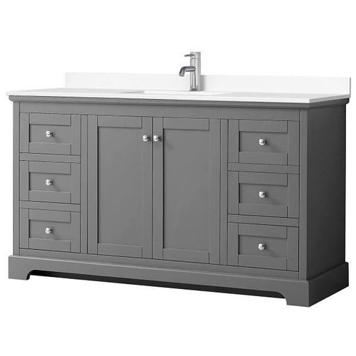 Wyndham Avery 60" Dark Gray Single Vanity, White Marble Top