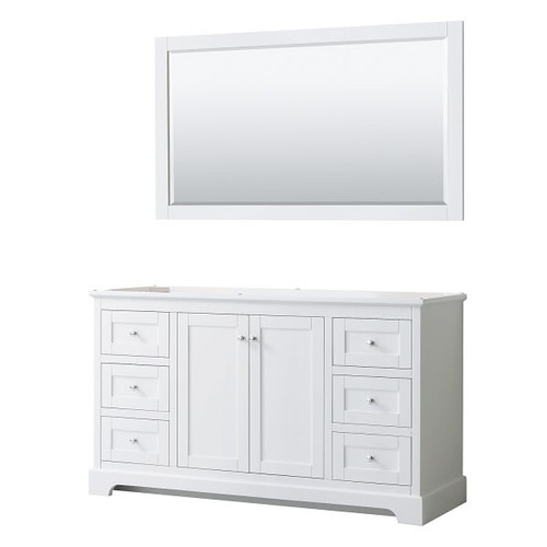 Wyndham Avery 60" White Single Vanity, No Countertop, No Sink, 58" Mirror