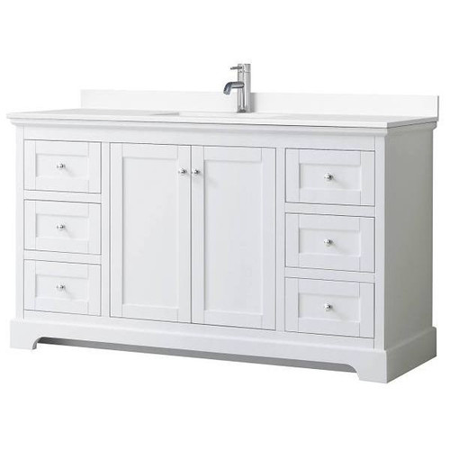 Wyndham Avery 60" White Single Vanity, White Marble Top