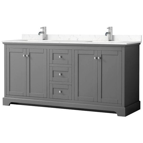 Wyndham Avery 72" Dark Gray Double Vanity, Carrara Marble Top