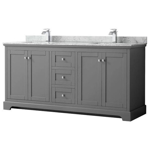 Wyndham Avery 72" Dark Gray Double Vanity, Carrara Marble Top, Square Sinks