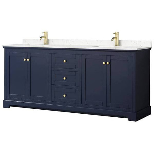 Wyndham Avery 80" Dark Blue Double Vanity, Carrara Marble Top