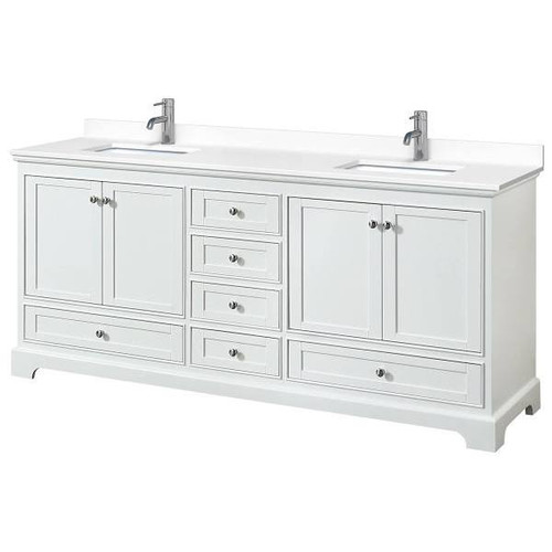 Wyndham Deborah 80" White Double Vanity, White Marble Top