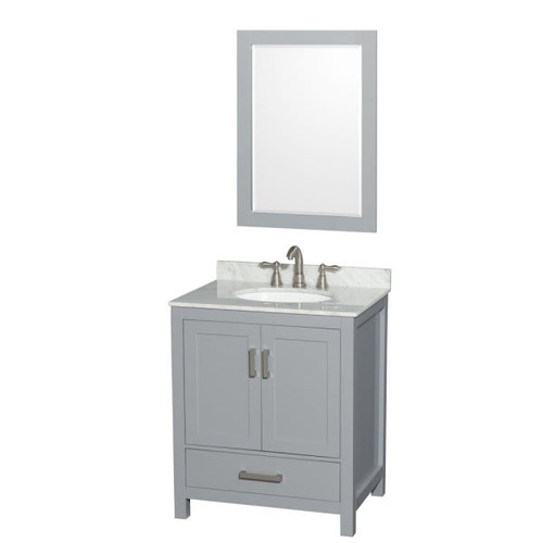 Wyndham Sheffield Gray Single Bathroom Vanity 30" With 24" Mirror & Oval Sink