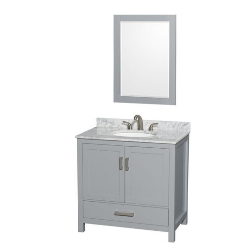 Wyndham Sheffield Gray Single Bathroom Vanity 36" With 24" Mirror & Oval Sink
