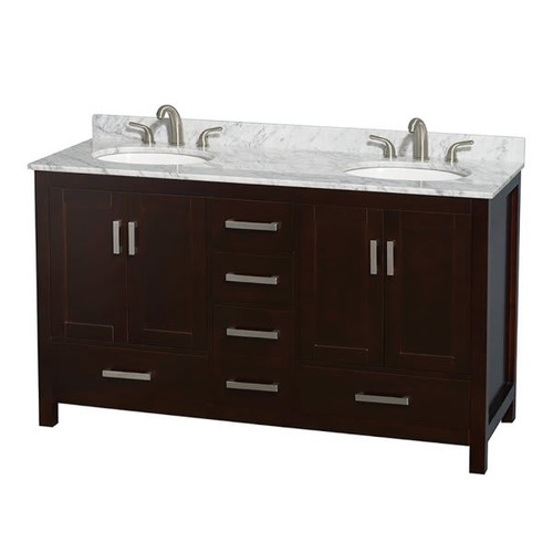 Wyndham Sheffield Espresso Double Bathroom Vanity 60" With Countertop & Sink