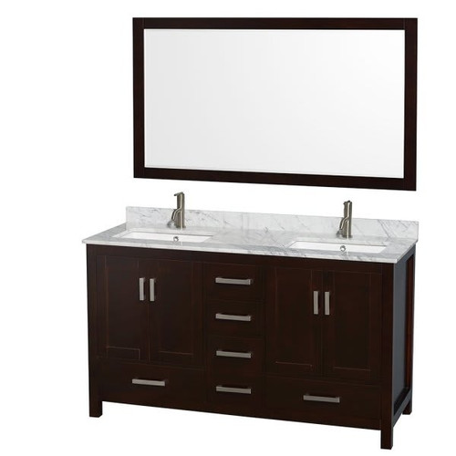 Wyndham Sheffield Espresso Double Bathroom Vanity 60" With Square Sink & Mirror