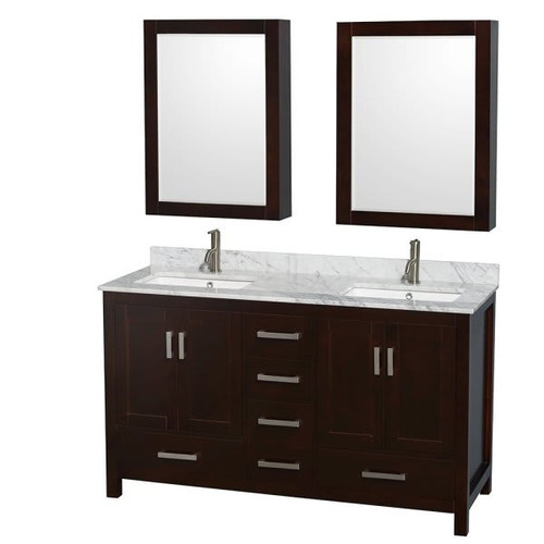 Wyndham Sheffield Espresso Double Bathroom Vanity 60" With Square Sink &cabinet