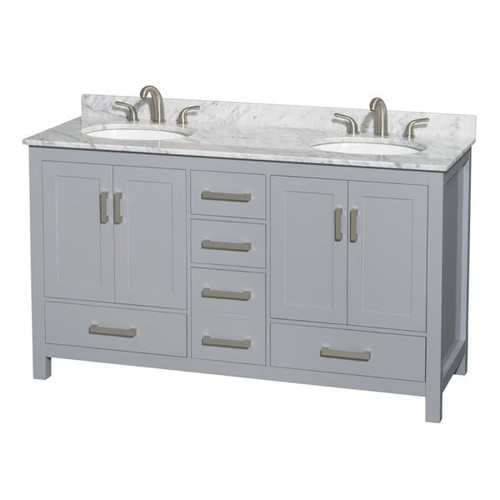 Wyndham Sheffield Gray Double Bathroom Vanity 60" With Countertop & Oval Sink
